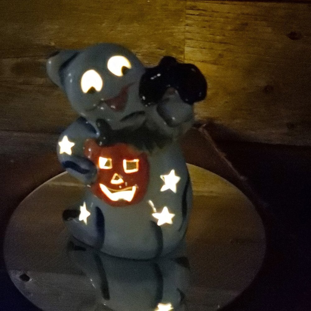 Whimsical  Happy Ghost w/ Jack o' Lantern & Bat Votive Candle Holder - #1